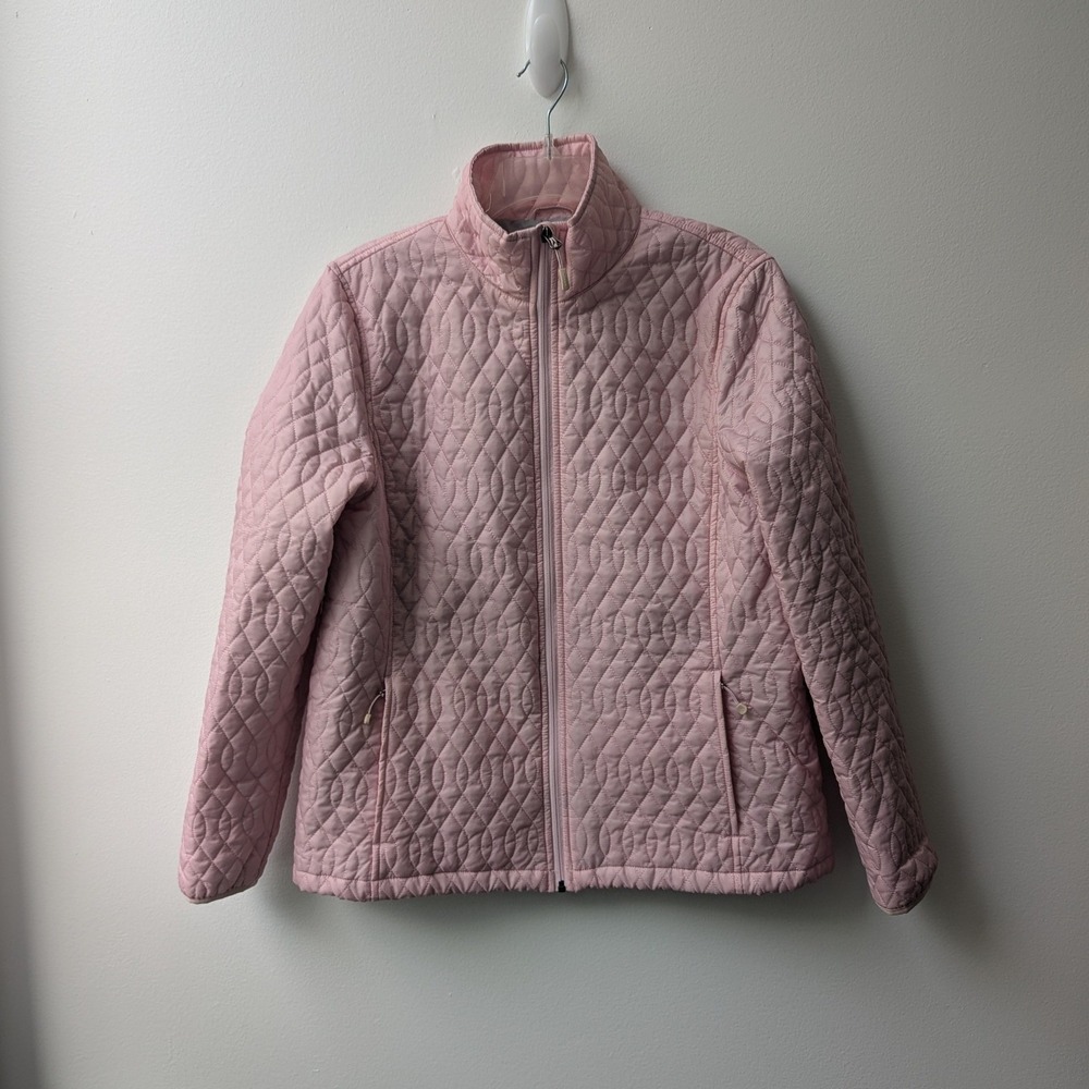 Lands End Quilted Jacket Light Pink Primaloft Insulated Full Zip Sz L 14-16